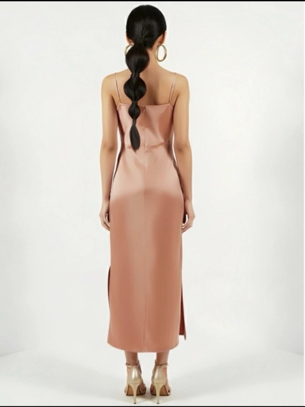 BHLDN Cali Satin Charmeuse Slip Dress Sedona Midi Cowl Neck Wedding Guest Size 4 - Picture 3 of 11